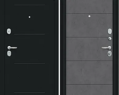 фото Входная дверь Граффити-1 Букле черное-Слэйт Арт-Бетон темный