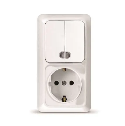 Фото №0 Блок ОП Олимп 2-кл. вык. с подсветкой + роз. с заземл. верт. бел. UNIVersal О0041