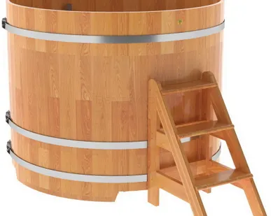 фото Купель для бани из сращенной лиственницы круглая D = 1,5 м (натуральная, Н = 1,2 м)