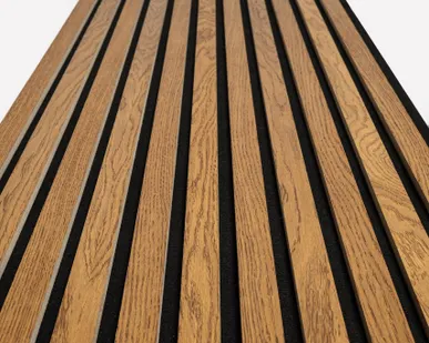 фото Акустическая реечная панель – Дуб Бурбон, шпон - Черный - 3190 мм - Целая