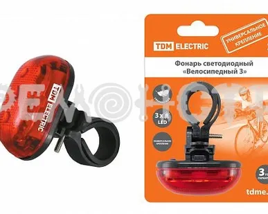 фото Фонарь светодиодный Велосипедный 3 3 режима работы 3 LED 20 лм/Вт 2*AAA TDM (16/160) П зз