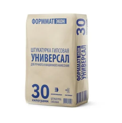Фото №0 Формматэкон Универсал штукатурка гипсовая руч и маш нанесения 30 кг (1пал=40шт)