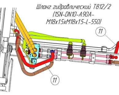 фото (CZ 31294) Шланг гидравлический для фронтального погрузчика Metal-Fach Т812/2 (1SN-DN10-A90A-M18x1.5xM18x1.5-L-550)