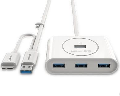 фото Хаб OTG USB 3.0 4xUSB AF/ USB AM/micro B Ugreen UG-20285 для синхронизации