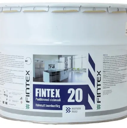 Фото №0 Краска Fintex 20, для стен и потолков, моющаяся, полуматовая, База А, 9л
