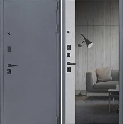 Фото №0 Входная дверь Беркут букле графит-зеркало бетон светлый АСД