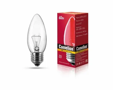 фото Лампа накаливания CAMELION B 60W CL E27 свеча, прозрачная