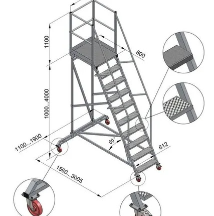 Фото №0 Вышка-стремянка разборная, на колесах ВС-1,5