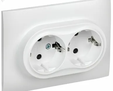 фото SKANDY Розетка 2-местная с заземлением с защитными шторками 16А в сборе SK-R07W арктический белый IEK