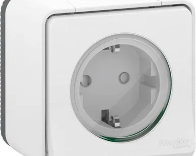 фото Розетка ОП Mureva Styl защ. шторки с заземл. IP55 бел. SchE MUR39034