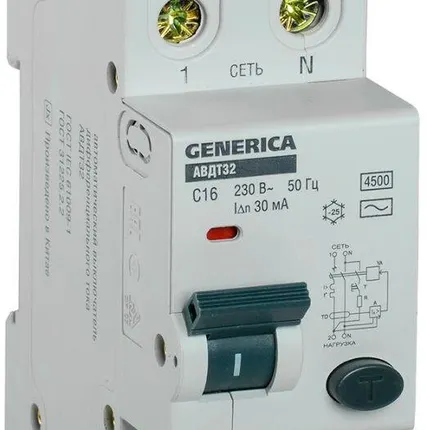 Фото №0 Выключатель автоматический диф. тока C16 30мА АВДТ 32 GENERICA ИЭК MAD25-5-016-C-30