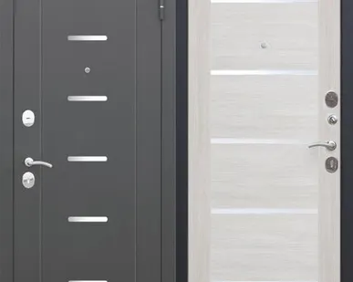 фото Дверь входная Гарда Муар Царга Металл/МДФ 860 Правая Черный муар/Лиственица беж