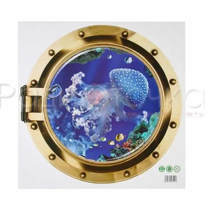 Фото №0 Наклейка интерьерная Медуза в илюминаторе (50*50см)