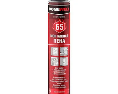 фото Пена монтажная огнестойкая всесезонная Donewell 65 (от -10С до +35С) 1000 мл