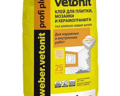 фото Клей weber.vetonit profi plus на ГКЛ и ЦСП 25кг Weber-Vetonit