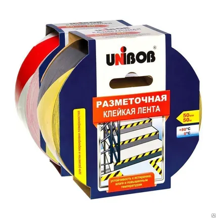 Фото №0 Клейкая лента разметочная желто-черная UNIBOB 50х5000 мм