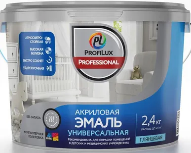 фото Эмаль акриловая универсальная, глянцевая бесцветная 2,4 кг Profilux Professional