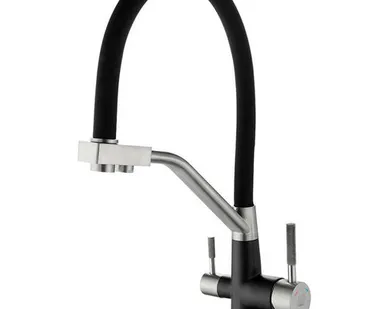 фото смеситель для кухни ARGOtech SOLID с каналом для фильтра гибкий излив нерж.сталь черный