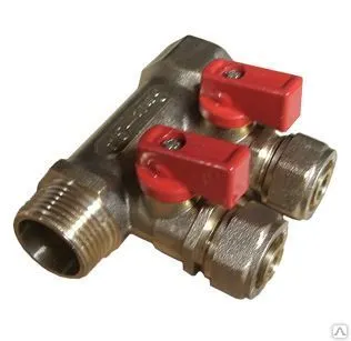 фото Коллектор с шаровым краном 3/4" х 16 на 2 выхода.