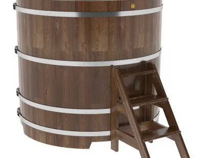 фото Купель для бани из сращенной лиственницы круглая D = 1,5 м (мореная, Н = 1,4 м)