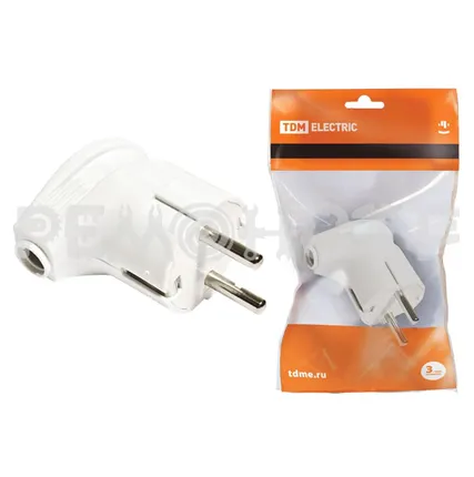 Фото №0 Вилка угловая с/з белая 16А 250В TDM (30/300) П