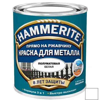 Фото №0 Краска по ржавому металлу Hammerite полуматовая белая 0,75 л