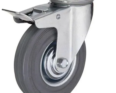 фото Колесо мебельное TECH-KREP Колесная опора поворотная с тормозомTech-Krep D50 полипропиленовая, серая резина, подшипник скольжения 148495/151207