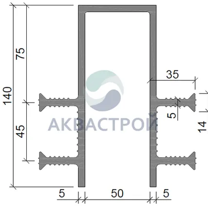Фото №0 Гидроизоляционная шпонка (гидрошпонка) АКВАСТОП ДЗ-140/50-4/35 (12.041-40 ПВХ-П1 70)