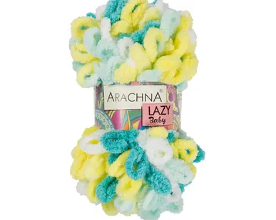 фото Пряжа ARACHNA "BABY LAZY" 100% микрополиэстер 100 г 8.5 м №02 белый-лимонный-св.бирюзовый-бирюзовый