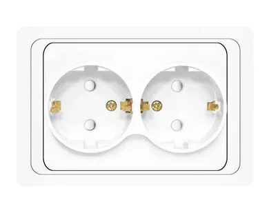 фото Розетка 2-м СП Валери 16А защ. шторки с заземл. бел. UNIVersal В0128x