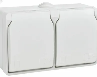 фото FORS Розетка 2-местная с заземлением для открытой установки 16А IP54 РСб22-3-ФБ белый ФОРС