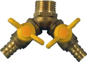 Фото №0 Кран-тройник на шланг 10 мм и 1/2" наружная резьба