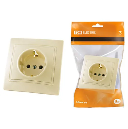 Фото №0 Розетка с заземлением 16А слоновая кость "Таймыр"