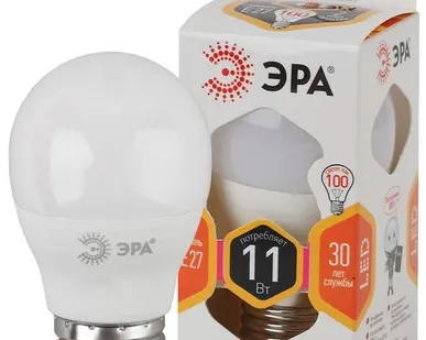 фото Лампа светодиодная P45-11W-827-E27 шар 880лм ЭРА Б0032987