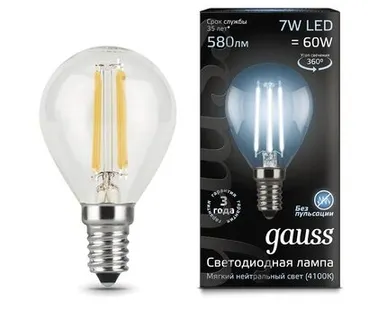 фото Светодиодная филаментная лампа Gauss Шар 7W 580Lm 4100K E14 105801207
