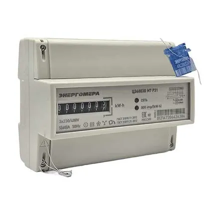 Фото №0 Счётчик трёхфазный однотарифный ЦЭ6803В 1 230В 5-60А 3ф.4пр. М7 Р31 на DIN-рейку с механическим индикатором Энергомера