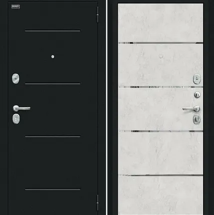 Фото №0 Входная дверь Лайн Букле черное-Лук Арт-Бетон светлый молдинг