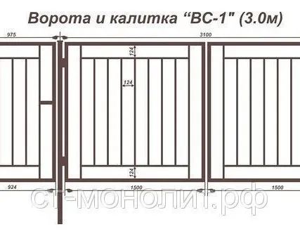 Фото №0 Ворота с калиткой  «ВС-1″(3 м)