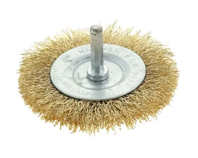 фото Щетка металлическая для дрели , со шпилькой, плоская, 75 мм 1032377