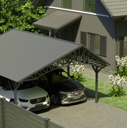 Фото №0 Двускатный навес №20 из профнастила 5,5х6,3 м