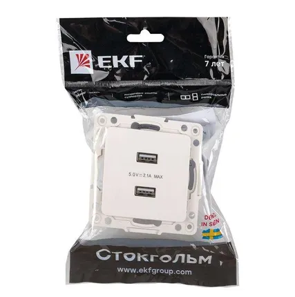 Фото №6 Механизм розетки USB 2-м Стокгольм 2.1А бел. PROxima EKF EYR16-028-10-2USB
