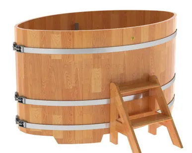 фото Купель для бани из сращенной лиственницы овальная 1,02х1,68 (натуральная, Н = 1,0 м)