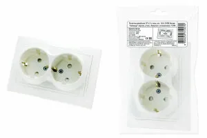 фото Розетка двойная 2П+З с защ. шт. 16А 250В белая "Таймыр" (пром. упак., бакелит. основание) TDM