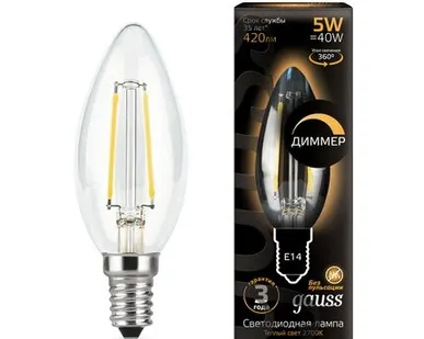 фото Светодиодная филаментная лампа Gauss Свеча 5W 420Lm 2700K E14 103801105-D