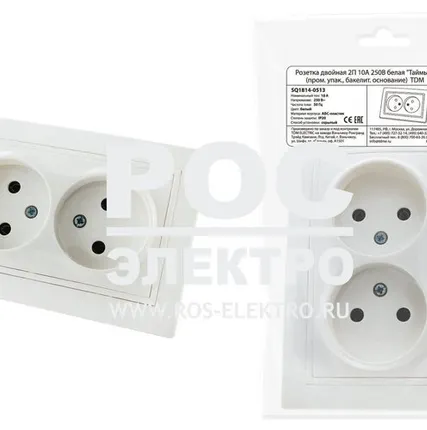 Фото №0 Розетка двойная 2П 10А 250В белая "Таймыр" (пром. упак., бакелит. основание) TDM