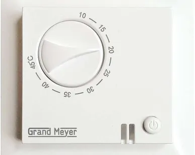 фото Термостат мех. GM-109 датчик пола 3.6кВт 16А бел. (с возможн. установкой в рамку Legrand серии Valena) Grand Meyer GM-109