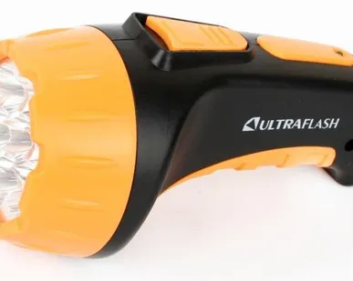 фото Фонарь аккумуляторный LED3807 7LED 2 режима аккум. SLA 220В пластик. черн./желт. (кор.) Ultraflash 9216