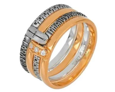 фото Кольцо Всякий, кто призовет имя Господне, спасется с фианитом в серебре с позолотой