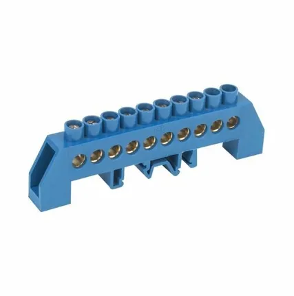 Фото №0 Шина на 10 отверстий синяя 8х12 в комбинированном DIN-изоляторе IEK