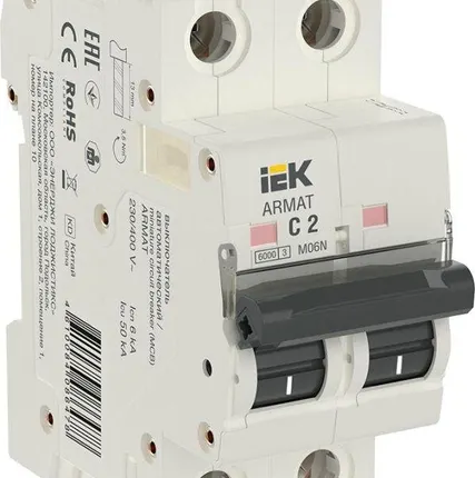 Фото №0 Выключатель автоматический 2п C 2А M06N ARMAT IEK AR-M06N-2-C002